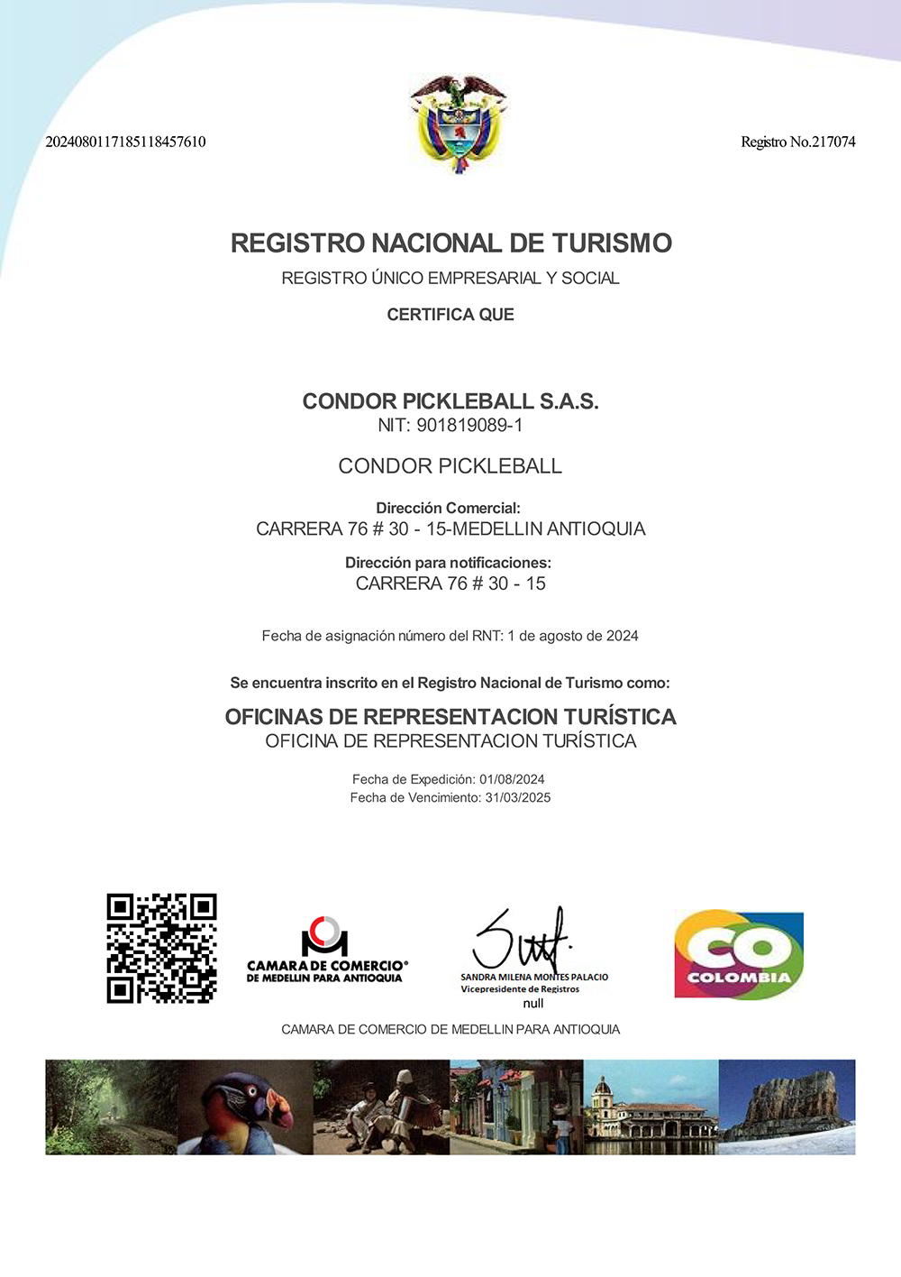 RNT CONDOR PICKLEBALL CERTIFICADO RNT CONDOR PICKLEBALL CERTIFICADO